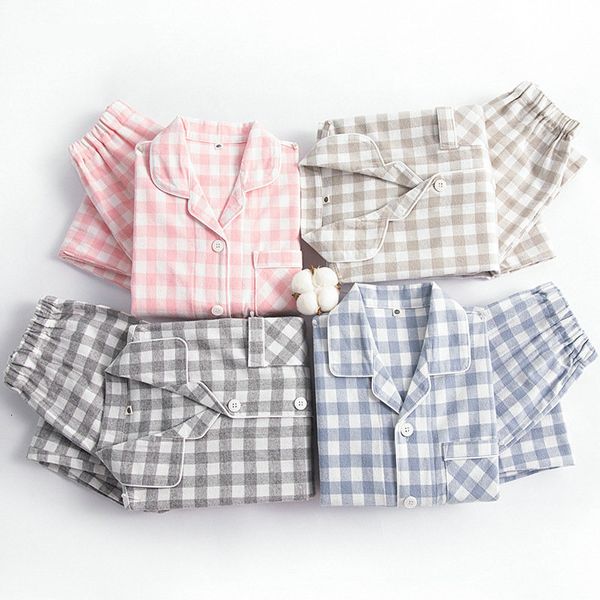 Pyjamas Frühling Herbst Herbst Winter Jungen Mädchen Button-Down-Pyjamas Kinderbekleidung Sets Kinder gebürstete Baumwolle Plaid Homewear 230310