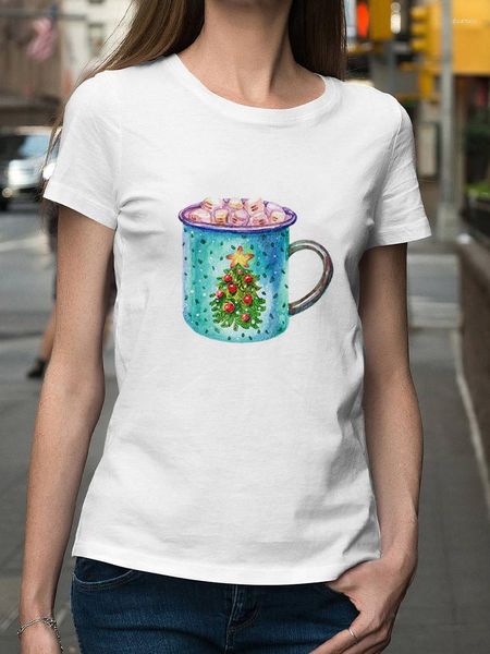 T-shirt da donna 2023 Divertente Natale Babbo Natale Donna Top Pupazzo di neve Stampa Regalo Anno Manica corta Vacanza Merry Woman