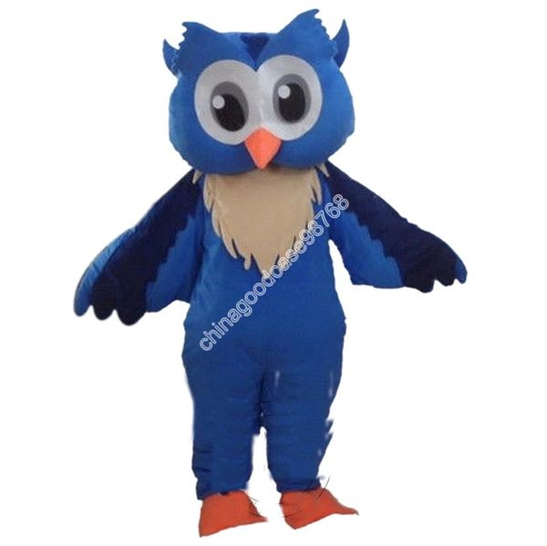 Costume da mascotte gufo blu per vendite calde di compleanno, vestito da festa di Natale, Halloween, personaggio dei cartoni animati, vestito da carnevale, unisex, per adulti