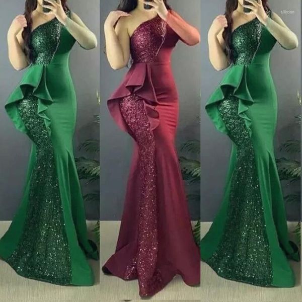 Casual Kleider Off Schulter Sexy Party Diagonal Kragen Abend Frauen Burgund Pailletten Shinning Hochzeit Ball Abendkleid Elegante Vestidos