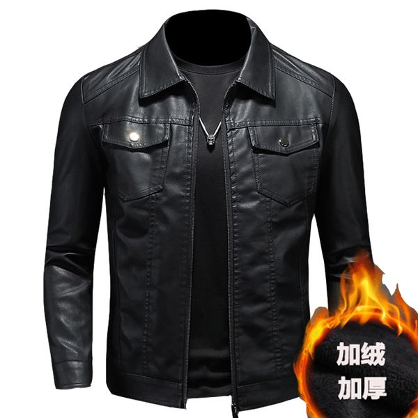 Jaqueta de couro de couro falsificado de couro masculino Plus A Velvet Men Winter Motorcycle Chapled espessou o tamanho de couro de couro 5xl Man Leather Casat 230310