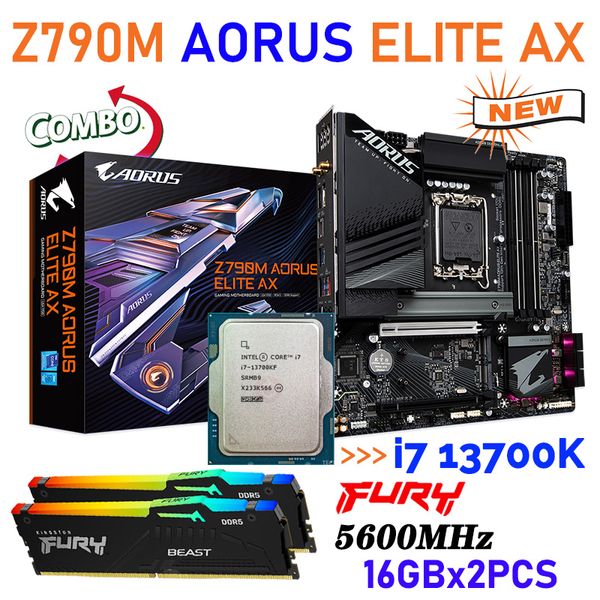 Scheda madre LGA 1700 Z790 Gigabyte Z790M AORUS ELITE AX con kit processore Intel Core i7 13700K Fury 5600MHz Memoria DDR5 32GB