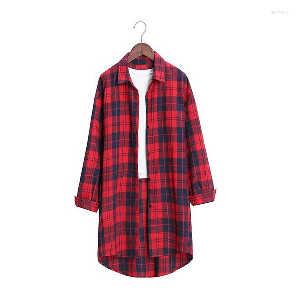 Frauen Blusen AECU 2023 Weibliche Plaid Shirts Frauen Top Langarm Übergroßen Damen Casual Blusas Lose Kariertes Hemd Mantel