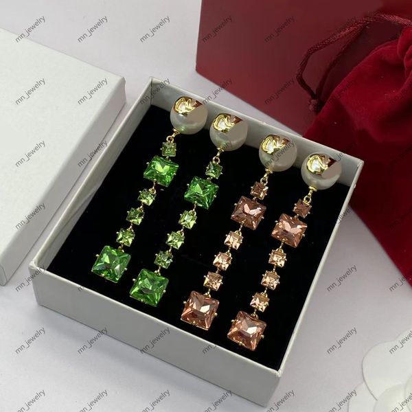 2023 Mode-Perlen-Edelstein-Quasten-baumelnde Luxus-Ohrringe. Markendesigner-Ohrringe für Frauen. Hochzeitsgeschenke, hochwertiger Designer-Schmuck von Aretes mit Box