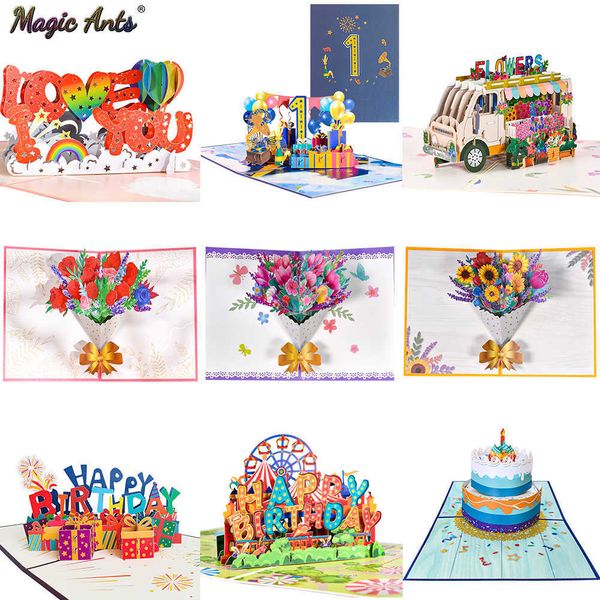 Carte regalo Carte pop-up 3D Fiori Biglietto d'auguri Regali di anniversario Cartolina Acero Ciliegio Inviti di nozze Biglietti d'auguri Z0310