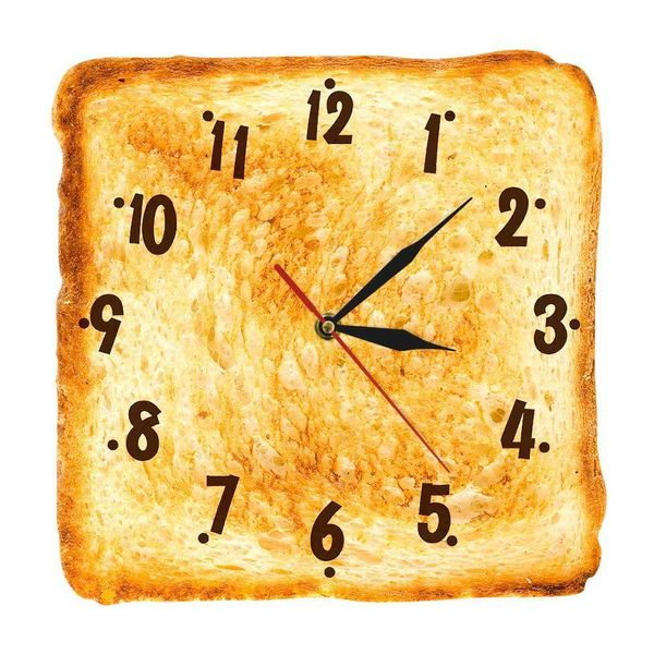 Orologi da parete Decorazioni per la casa gourmet Orologio da parete realistico con pane tostato Cartello da panetteria Pane Sala da pranzo Arte da parete Orologio da parete da cucina al quarzo silenzioso 230310