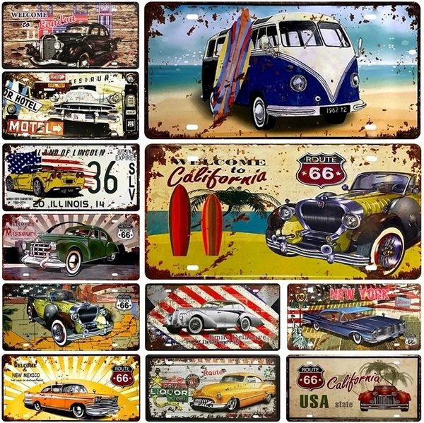 BUS TIN SCHLAG POSTER Beach Lizenz Surfplatte Route 66 Metallschilder Motoröl Poster Vintage Plattenschilder für Pub Bar Cafe Garage Wandkunstdekoration Custom Schilder Größe 30x20 W01