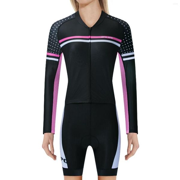 Giacche da corsa 2023 Donne Bicicletta Triathlon Abbigliamento da ciclismo Tuta intera da donna a maniche lunghe in tessuto Lycra Cuscino in gel Skinsuit