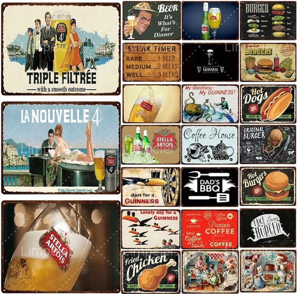 Retro Tin Painting Club Burger Fast Food Frango Drumstick Party Cheers Beer Drink Metal Poster Bar Garage Restaurant Home Decor 30x20cm W03