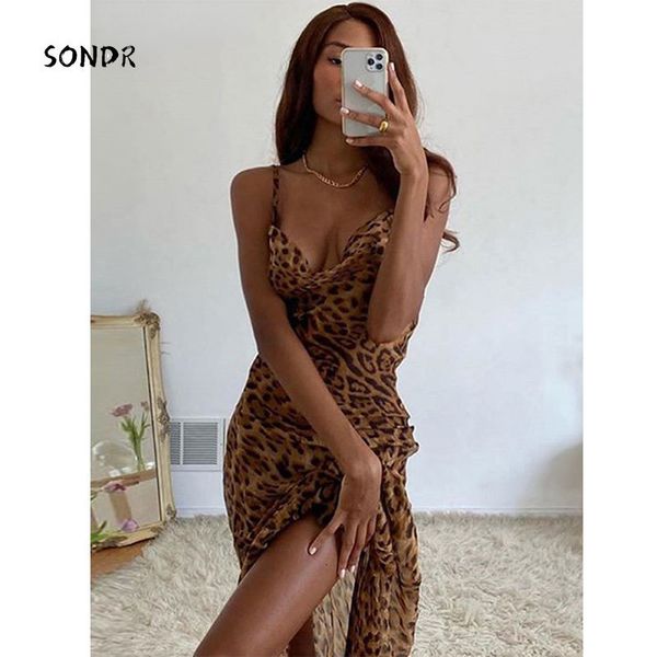 Casual Kleider Leopard Print V-ausschnitt Sexy Bodycon Lange Dres Lace Up Backless Mode Sommer Weibliche Riemen Party Strand Vestidos 230309