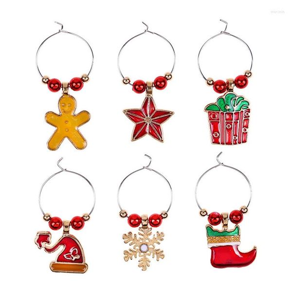 Promozione addobbi natalizi! 6 Pz/lotto Bicchiere di Vino Decorazione Charms Party Cup Ring Table Xmas Pendenti Decoracion