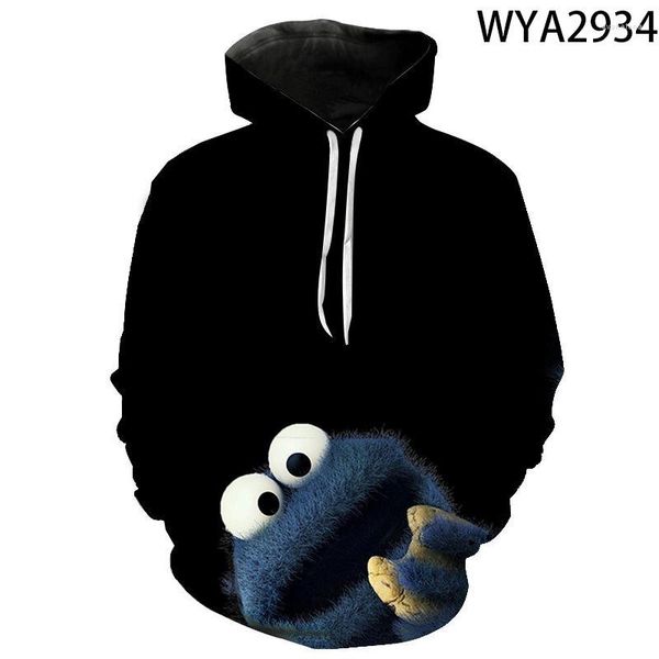 Hoodies masculino Fashion Cookie Monster Party Men, mulheres crianças 3D Sweatshirts Pullover Boy Girl Kids Cool Streetwear Tops