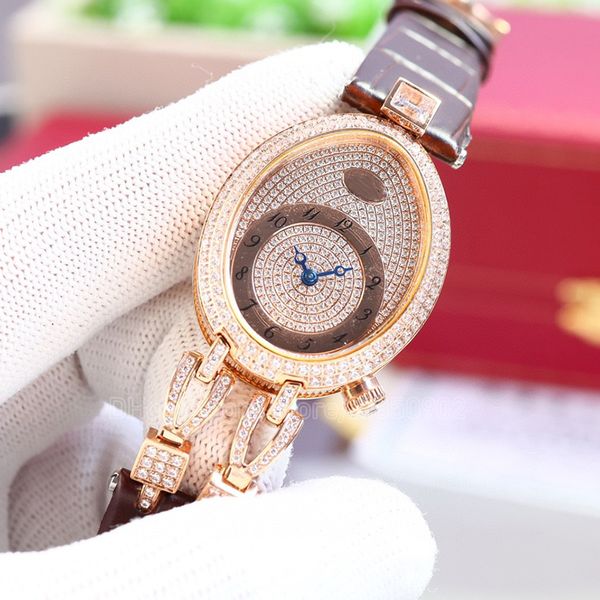 Orologio da donna con cinturino in pelle di coccodrillo, diamanti Moissanite, orologi da donna, modelli da donna, orologio da polso, cinturino in oro rosa caramello, cinturino marrone, orologi da donna, orologi Montre De Luxe