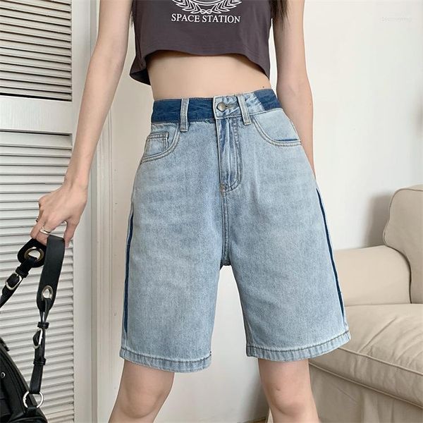 Damen Shorts Zauberfarbe Knielange Denim Frauen 2023 Sommer Vintage Lässige Hohe Taille Gerade Lose Breite Bein Kurze Jeans Q571