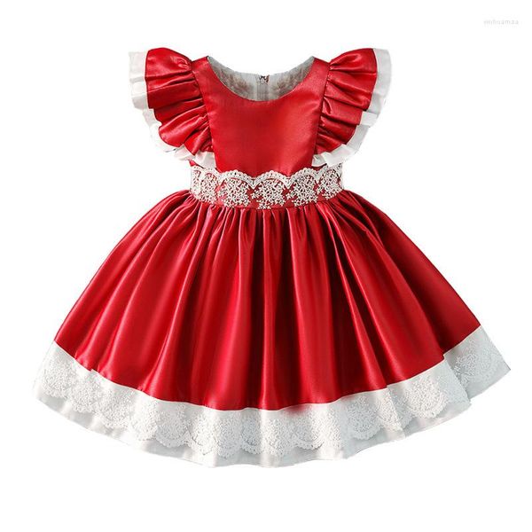 Abiti da ragazza Anno Neonate Abito natalizio Pizzo Fiore Bambino Bambini Natale Principessa Bambini Costumi per feste di matrimonio Vestiti