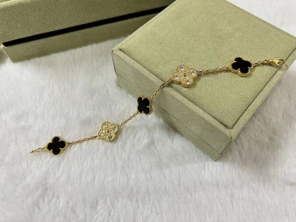Luxury V Brand Clover Designer Charm Bracelet Black Stone Diamond Crystal Flor Sweet Flor 15mm 4 Leaf Love Bracelets Gift Jewelry Gift 01