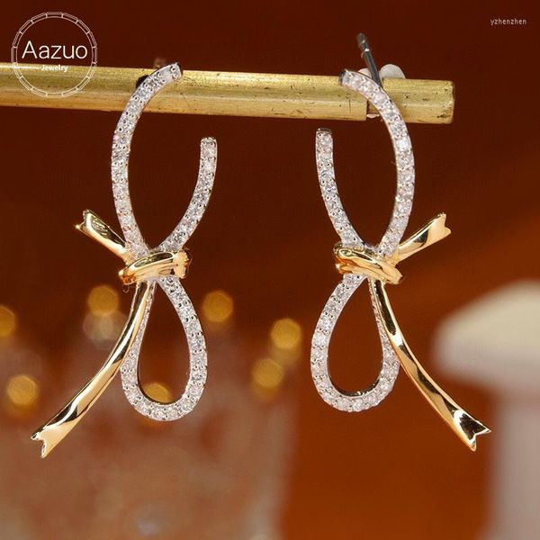 Ohrstecker Aazuo Fine Jewelry Natrual Diamonds 0,25 ct H SI Luxus-Bowknot-echtes 18-karätiges Gold, geschenkt für Frauen, Hochzeit, Party, Au750