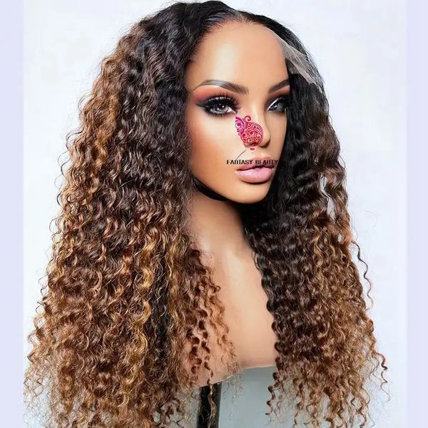 Mel de mel curly de espessura ombre de cabelo de cabelo humano Lace Front Wig para mulheres negras com cabelo brasileiro natural de cabelo natural