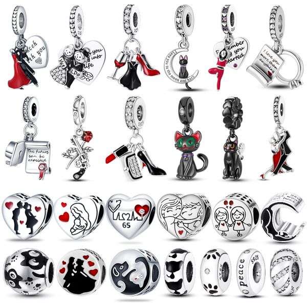 Pandora S925 reines Silber schwarz und rot Charm Walzer Tanz Anhänger geeignet für Armband DIY Modeschmuck 1
