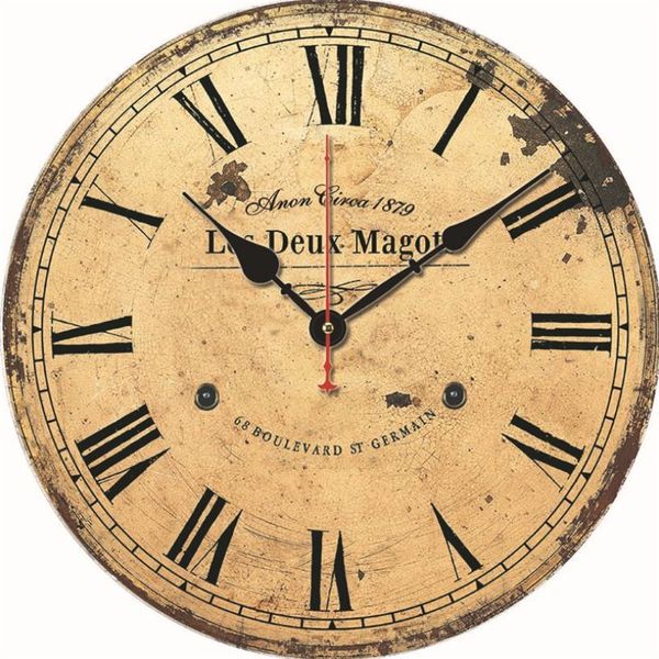 Настенные часы 14 -дюймовые настенные часы ретро деревянный современный дизайн винтажные большие часы часы офисного кафе гостиной домашний декор стены арт -часы 230310