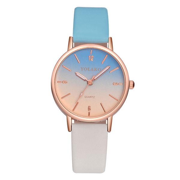 HBP Blaues Farbverlaufs-Lederarmband für Damen, zweifarbig, modisches Zifferblatt, Damen-Quarzuhren, lässige Business-Armbanduhr