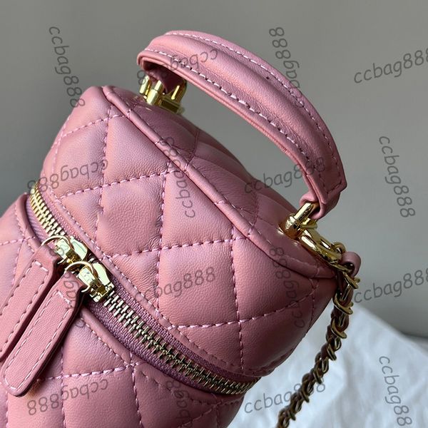 Mulheres Designer Penholder Bucket Bags Top Handle Totes Phone Holder Lambskin Clássico Acolchoado Diamante Malha Cosmética Caso Rosa Bl208t