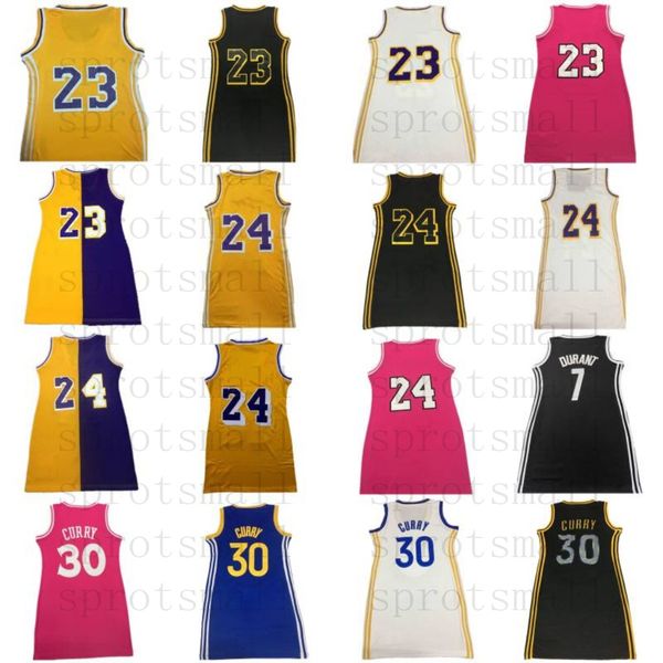 Costura 30 Stephen Curry Woman Basketball Jerseys 7 Kevin Durant 23 24 Preto Rosa Amarelo Branco Branco Amarelo Mulheres Vestido Sexy