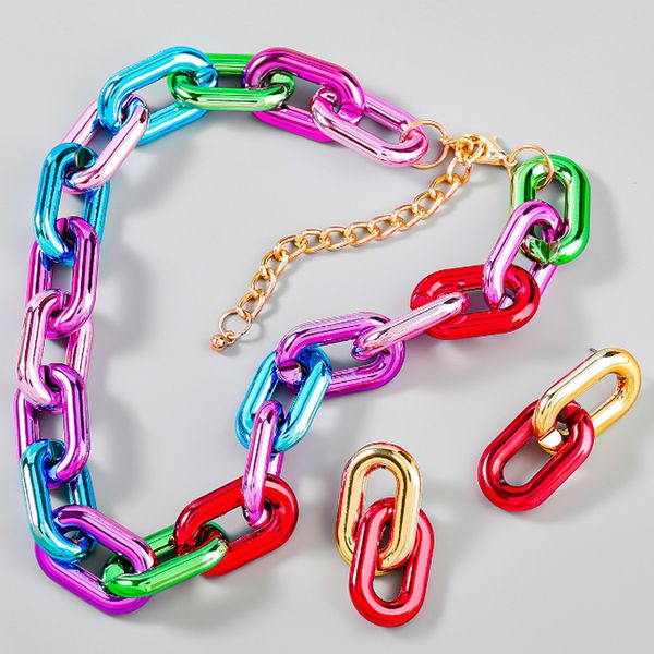 Frauen Mehrfarbige Harz Halskette Ohrring Sets Hip Hop Stil Schmuck Set für Geschenk Party