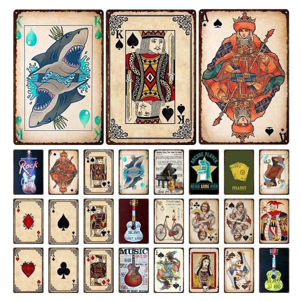 Vintage Poker Card Poster Musica Chitarra Metallo Targa in metallo Bar Garage Casino Targhe da parete Decor Targa in metallo Crafs Segni Pittura in ferro Personalizzato Art Decor 30X20CM w01