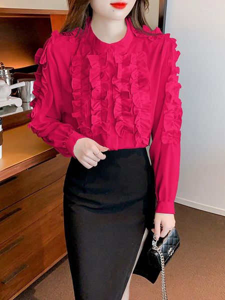 Женские блузки Qoerlin 2023 Fashion Chic Edge Корейская рубашка женская осень с длинным рукавом.
