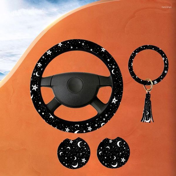 Coprivolante da 14-16 pollici Cover Black Moons Stelle bianche per camion auto