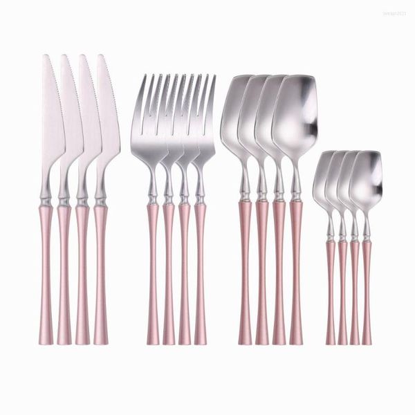 Set di stoviglie Set di stoviglie da cucina in acciaio inossidabile Utensili dorati Rosa Argento Forchette Cucchiai Coltelli Posate dorate Dropshopping