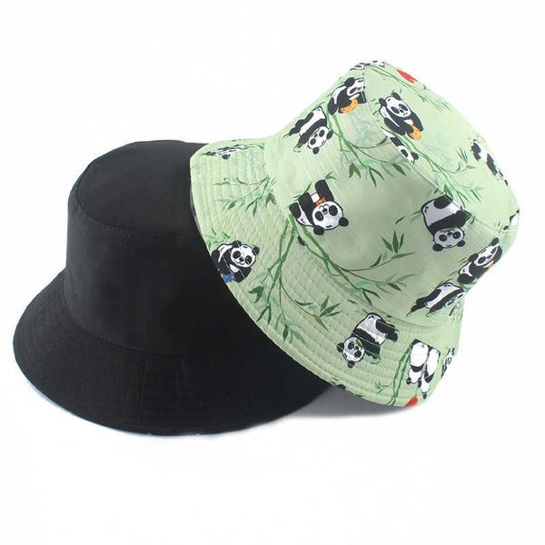 HBP Brim desenho animado panda impressão larga reversível chapéu de balde unissex panamá pescador boné verão bob masculino feminino chapéu para homens homens p230311