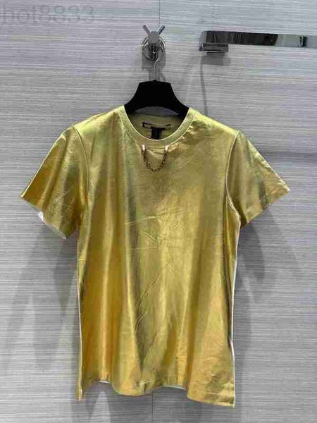 Designer de camiseta feminina Milan Runway Tops 2023 Novo primavera verão o pescoço de manga curta camisetas de impressão do mesmo estilo fw9b