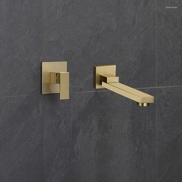 Rubinetti per lavabo da bagno Rubinetto per lavabo Miscelatore a parete in ottone Miscelatore monocomando 2 fori a parete Vasca da bagno in oro spazzolato a freddo