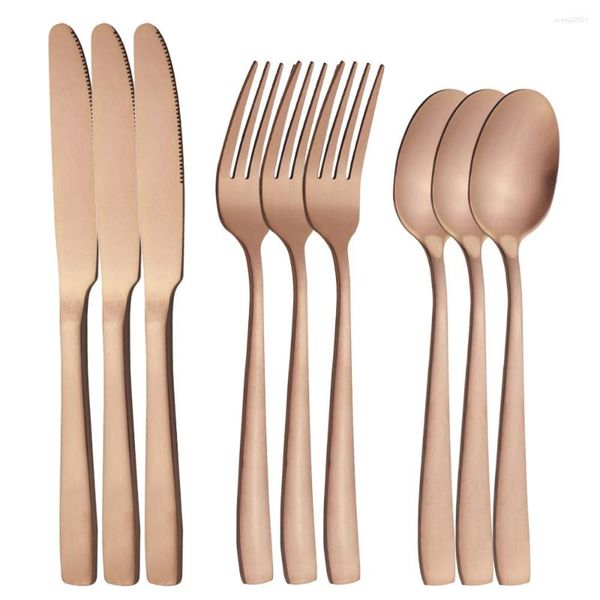 Geschirrsets Matte Roségold Edelstahl Besteck Set Dinner Messer Fork Spoons Splitterküche Home Tischware Flatware