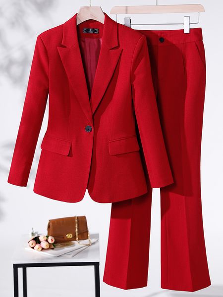 Mulheres ternos blazers mulheres pant terno formal escritório senhoras feminino trabalho de trabalho desgaste 2 peça conjunto roxo azul vermelho preto manga longa blazer e calças 230311