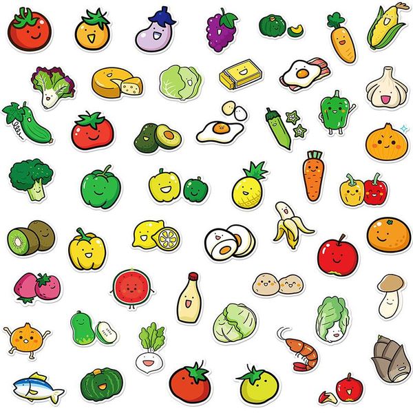 Embrulhado de presente 50pcs adesivos de vegetais de frutas kawaii à prova d'água para garrafas de água laptop lapgage refrigerador sloth scrapbook scrapbook