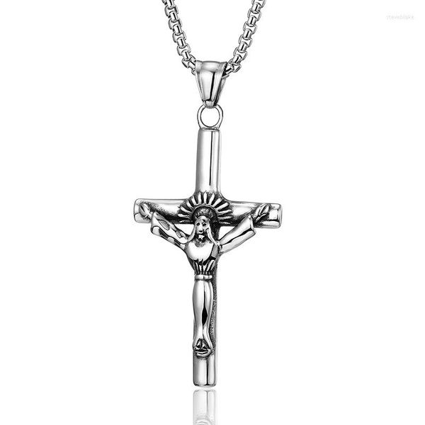 Collane con ciondolo Crocifisso Dea in acciaio inossidabile Croce in titanio vintage Catena per soldi da uomo e da donna