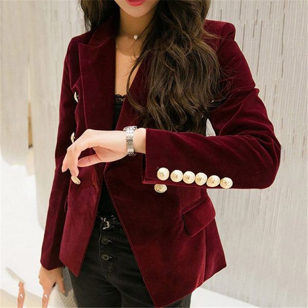 Ternos femininos Blazers Autumn Velvet Terne Jacket Moda Fuckle Slim OL Chic Manga Longa Blazers feminino Casual Casual Office Ladies Outerwear F866 230311