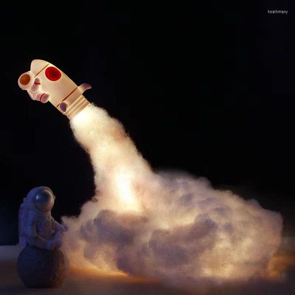 Gece Işıkları 3D Baskılı Roket Lambası LED renkli bulutlar Astronot USB ile Şarj Edilebilir Çocuklar Ev Dekorasyon Işık Yaratıcı Hediye