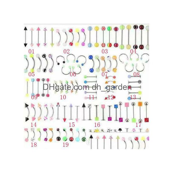 Anelli per campanello per ombelico D0923 105 pezzi Mix Gioielli per piercing UV Anello per pancia Disegni e colori per occhi Barra in acciaio inossidabile 14G 10 Dhgarden Dhh0F