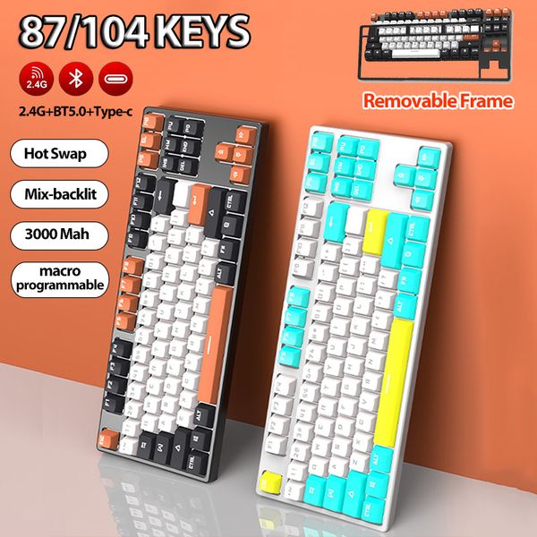Hot Swap Mechanical Keyboard 87/104 Клавиши макропрограммируемые проводки типа C/2,4 г/Bluetooth-совместимые 5,0 Беспроводные игровые клавиатуры