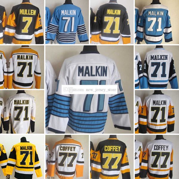 1967-1999 Film Retro CCM Hockey Jersey Stickerei 71 EvgeniMalkin 77 PaulCoffey 7 JoeMullen Vintage Jerseys Weiß Schwarz Gelb Blau