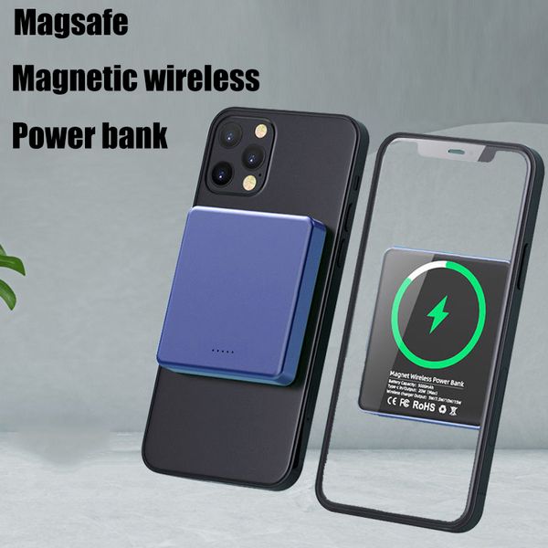 Портативная магнитная беспроводная зарядка 5000 мАч мощности для iPhone 13 12 Pro Max Magsafing Индукция быстро заряжает зарядное устройство аккумулятор