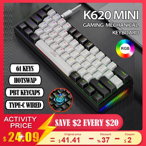 K620 Mini Gaming Механическая клавиатура 61 клавиши RGB Hotswap Type-C Wired Gaming Keyboard PBT Клавицы 60% эргономики клавиатуры