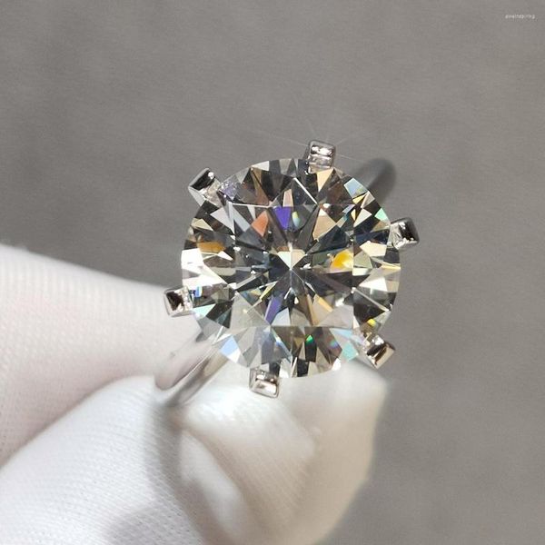Cluster-Ringe, 18 Karat Weißgold, 5 Diamant-Test, vergangener runder Brillantschliff, D-Farbe, Moissanit-Ring, großer VVS1-Edelstein, Hochzeit für Frauen
