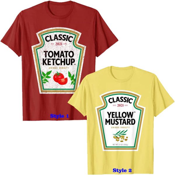 Camiseta feminina amarelo mostarda Diy Ketchup Aparimentos Condimentos Casais Grupo de Halloween Costum Presentes Estéticos Roupas 230311