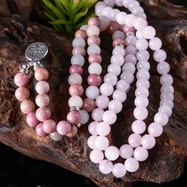 Charm Bilezikler Doğal İyileştirici Boncuklar Kadınlar İçin Rhodochrosite Bilezik 108 Pembe