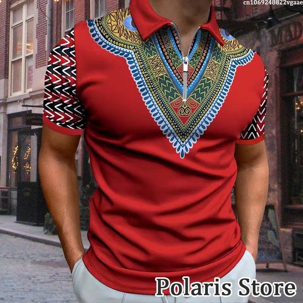 Мужские рубашки Polos Dashiki для мужской рубашки поло африканская одежда этнический стиль традиционный износ «Воротник» на молнии 230311